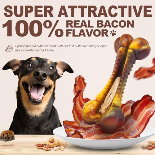 Dog Chew Toys for Aggressive Chewers, 3Pack Indestructible Nylon Tough Large Dog Toys for Small Medium Dog, Durable Interactive Dog Bone Chew Toy to Keep Them Busy, Real Beef&Bacon Flavor