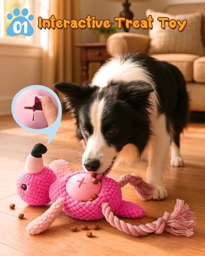 Swooflia Tug of War Dog Toy - Enrichment Interactive Squeaky Rope Toys to Keep Them Busy, Plush Cute Teething Clean for Small Dogs Crinkle Puppy Chew Toy for Treat and Playing
