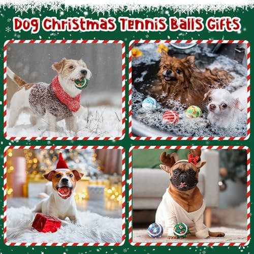 Sosation 6 Pack Christmas Squeaky Tennis Balls for Dogs, Dog Balls 2.0" Interactive Fetch Toy Durable Outdoor Small Puppy Chew Toys for Teething Training Exercise Playing Throwing