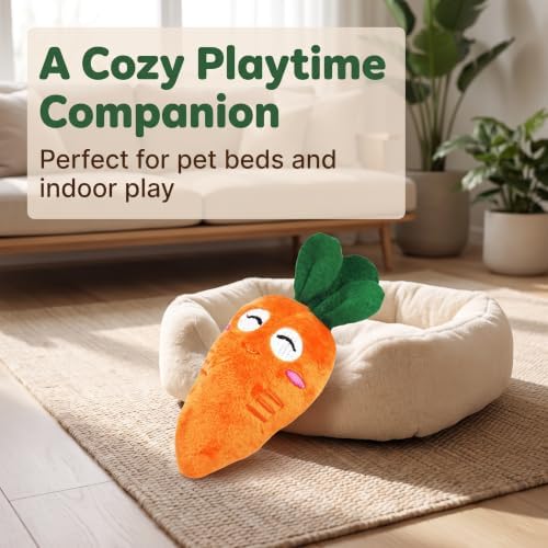 4Pcs Carrot Dog Toys with Multi-Squeakers - Soft Plush Chew Toys for Puppies and Cats, Interactive Bite-Resistant Pet Supplies, Cute Carrot-Shaped Cat/Dog Toy