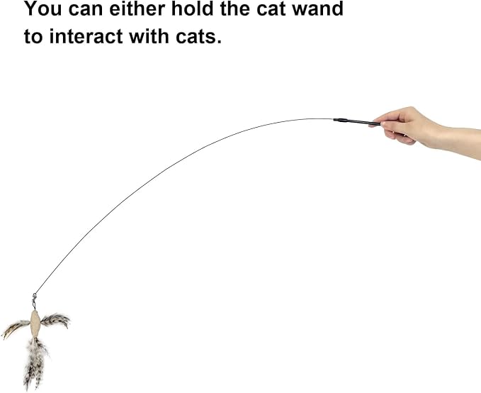 TTcat Suction Cup Cat Toy Wand, 2 in 1 Handheld & Free Standing Interactive Cat Teaser with 8 Pcs Replaceable Feather Bird Insect Refills, Long Flexible Wire Cat Wand Toy for Indoor Cat Self Play.