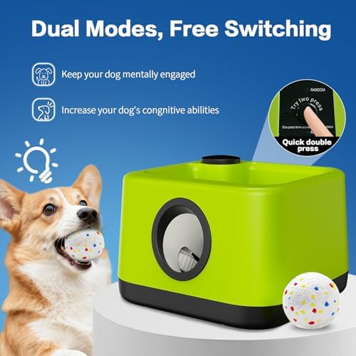 Automatic Dog Ball Launcher: Upgraded Auto/Manual Pet Ball Thrower Toy for Dog Indoor/Outdoor Play Include 4 Chew-Resistant Balls - Home,Park,Yard Dog Self Play Companion for Dog Parent