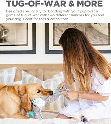 Outward Hound Scrunch Bunch Dog Tug Toy, Bunny, Plush & Squeaky, 16.7" | Multi-Textured, Crinkle & Squeaker Sounds, K9 Tuff Guard, Tug & Fetch, Interactive Play, Tough Chewers, Dogs & Puppies