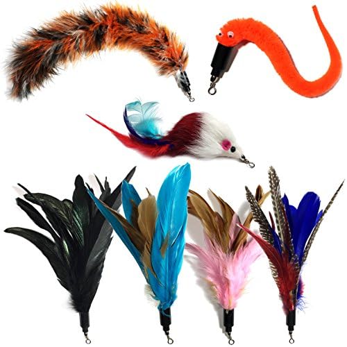 Pet Fit for Life 7 Piece - Plus Bonus - Replacement Feathers and Soft Furry for Interactive Cat and Kitten Toy Wands…