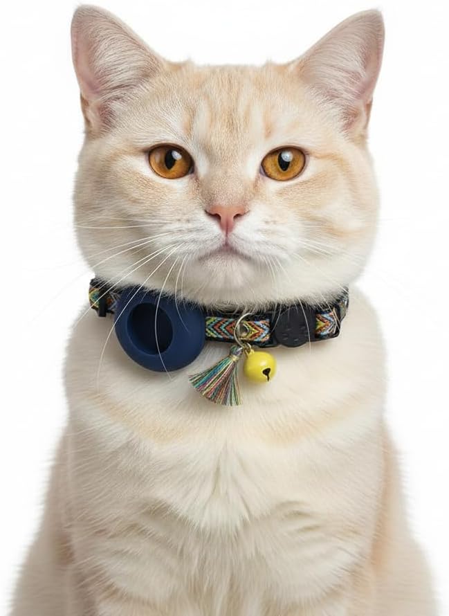 Cat Collar with AirTag Holder – Breakaway Lightweight Woven Cat Collar, Adjustable with Bell for Cats & Kittens (Midnight Rose Set) | Amazegoods