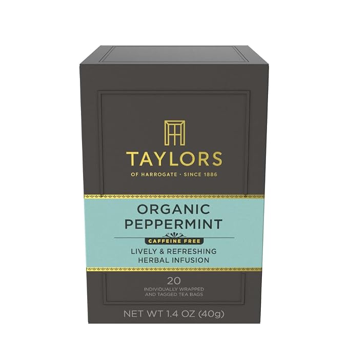 Taylors of Harrogate Organic Peppermint, Herbal Tea, Individually Wrapped Bags, 20 Count (Pack of 1), Clean, Pure and Refreshing, Caffeine-Free, Enjoy Hot or Iced, 20 Teabags