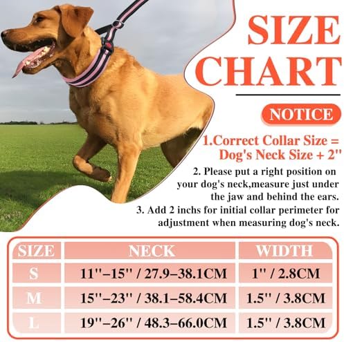 Martingale No Pull Dog Collar for Large Medium Small Dogs, Heavy Duty Nylon Adjustable Reflective Anti Pull Slip Collar with Buckle for Training Walking Hunting S Pink