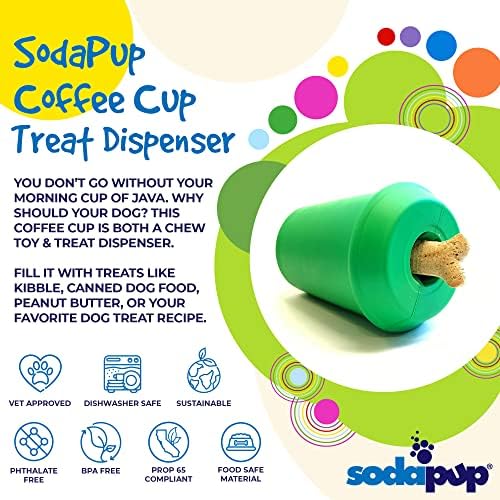 SodaPup Coffee Cup – Durable Dog Treat Dispenser & Chew Toy Made in USA from Non-Toxic, Pet Safe, Food Safe Natural Rubber Material for Mental Stimulation, Problem Chewing, Calming Nerves, & More