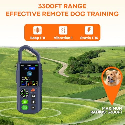 Wireless Dog Fence with Remote Training Collar, 1100 Yard Range, Waterproof E-Collar, 3 Training Modes, Compass & Flashlight for Medium Large Dogs