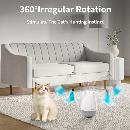 DOEL Cat Toys Interactive for Indoor, Rechargeable Automatic Rotating Feather Wand Toy, Tumbler Design, Electric Fun Tracker Exercise Gift, Stimulate to Chase and Hunting, for Bored Cats Kitten