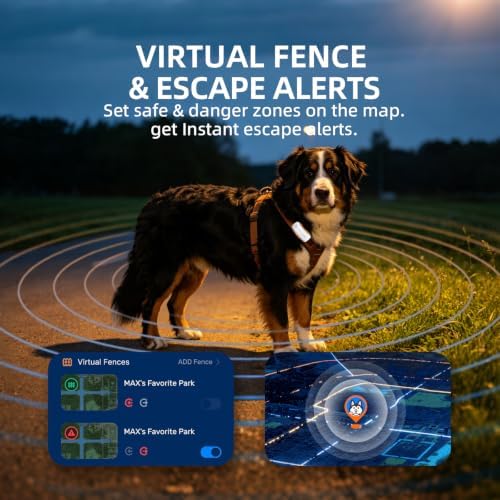 DBDD GPS Dog Tracker, 12-Mo Sub, Real-Time Loc, E-Fence, Health Monitor