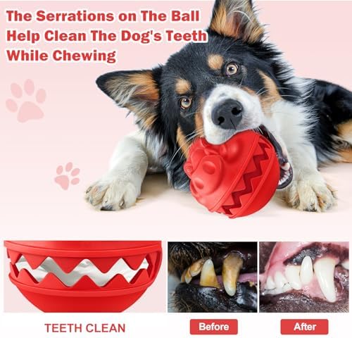 Rubber Treat Dispensing Dog Toys, Indestructible Dog Ball for Aggressive Chewers, Interactive Treat Toy for Boredom to Keep Them Busy, Large Aggressive Chew Dispensing Ball