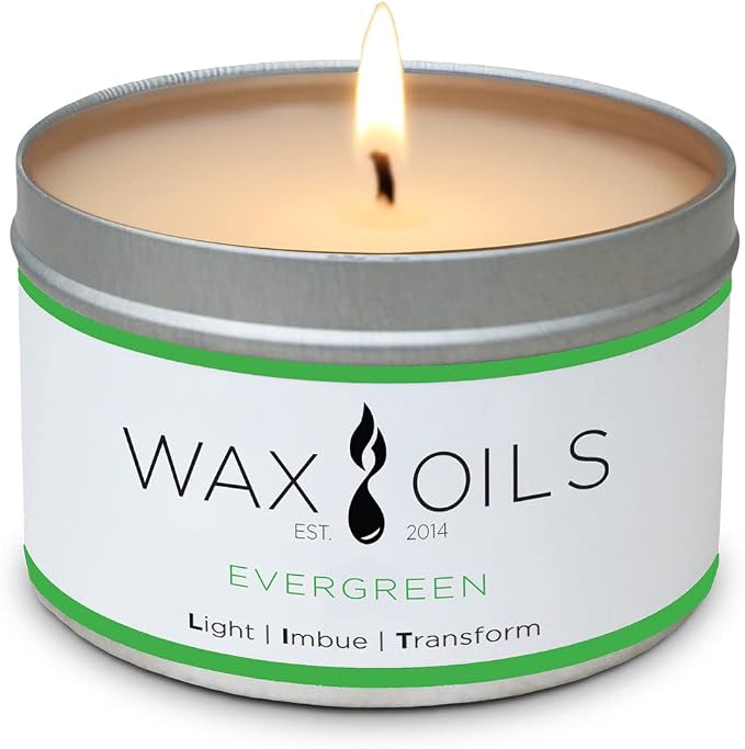 Wax and Oils Soy Wax Aromatherapy Scented Candles (Evergreen) 8 Ounces. Single