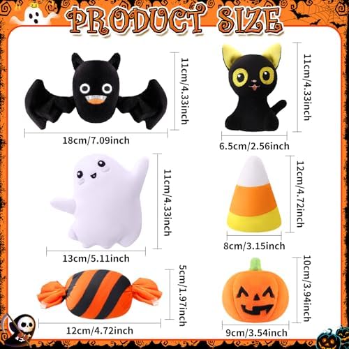 24 Pcs Halloween Dog Squeaky Toys, Pumpkin Bat Candy Ghost Cat