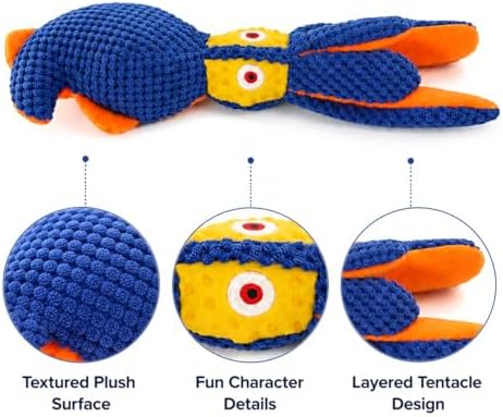 Squeaky Dog Toy, Crinkle Plush Squid for Small & Medium Dogs