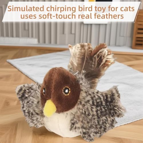 Chirping Bird Cat Toy Set,Automatic Interactive Flying Bird Toy for Cats with Flapping Wings and Realistic Sounds,Simulated Chirping Motion Activated Kitten Play Toy with Feather Tail for Cat Exercise