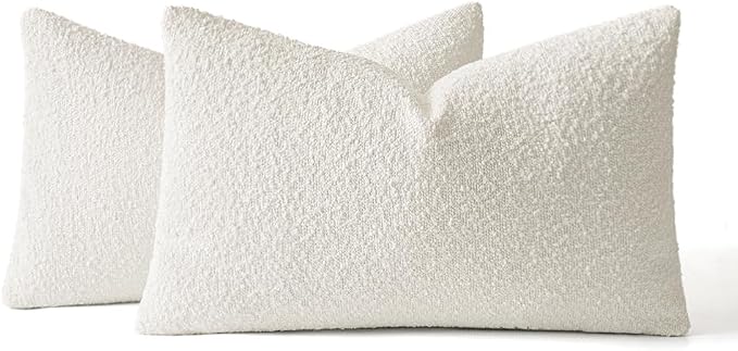 MIULEE 12x20 Decorative Lumbar Boucle Couch Pillow Covers White | Set of 2 Textured Neutral Throw Pillow Covers, Accent Solid Pillowcases, Sofa Living Room Home Decor