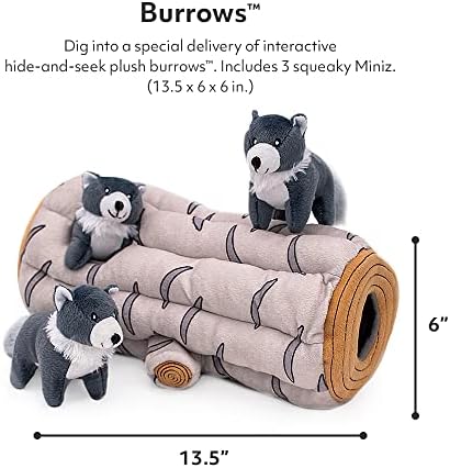 ZippyPaws Burrow- Interactive Dog & Puppy Toys for Boredom, Stimulating Pet Products to Keep Them Busy, Hide & Seek Plush Dog Puzzle, Enrichment Squeaky Toy, for Small & Medium Dogs- Arctic Wolf Log