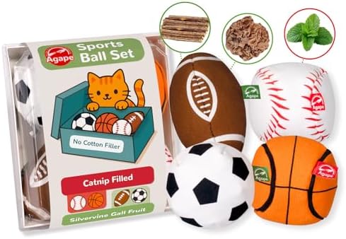 Agape Organic Catnip & Silvervine Filled Cat Toy Balls with Bell Sound