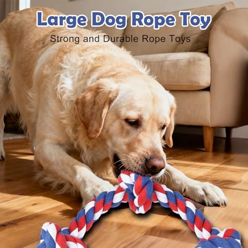 SZEE July 4th Dog Rope Toy for Large Dogs, 37 Inch 5 Knots, Tug of War Rope for Large Breeds, for Energy Release & Boredom Relief, Patriot Pet Toy (Red & Pink)