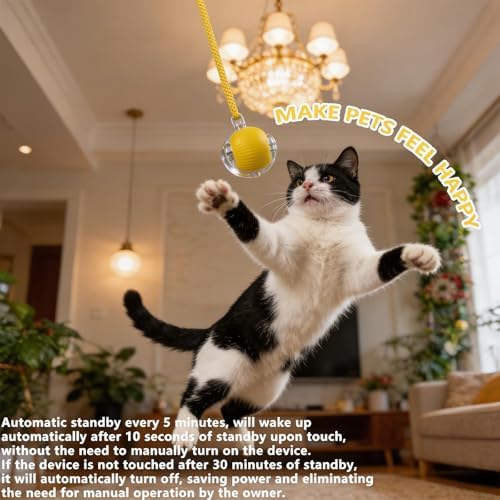 Interactive Smart Wake Pet Ball with Teaser Tail for Cats & Dogs（Yellow）