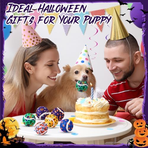Civaner 6 Pcs Halloween Dog Toys Bulk, 2.5 Inch Squeaky Tennis Balls