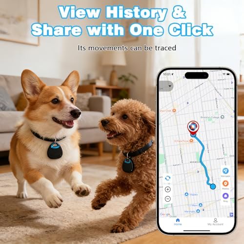 GPS Dog & Cat Tracker 1Year Replaceable Battery No SIM Card or Monthly Fees | iOS & Android App, 1-Minute Location Updates, IPX7 Waterproof, Built-In Attachment Loop for Flexible Use