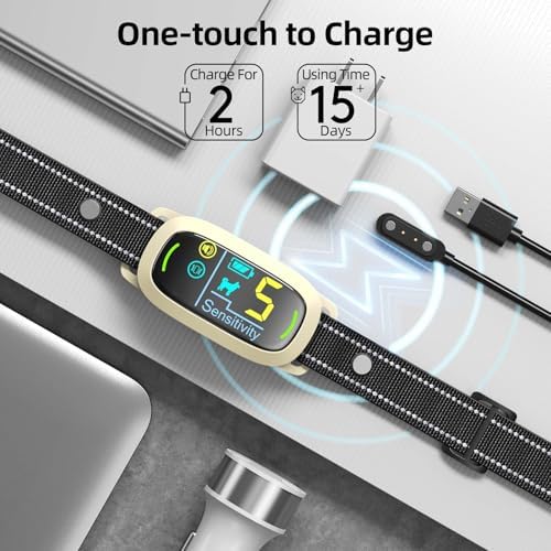 FAFAFROG Dog Bark Collar, Rechargeable Smart Collar, Anti Barking Training Collar with 5 Adjustable Sensitivity Beep Vibration, Bark Collar for Large Medium Small Dogs (Yellow)