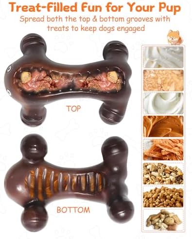 Dog Toys for Aggressive Chewers Large Medium Breed Dogs, Interactive Treat Fillable Enrichment Chew Toy, Indestructible Long Lasting Nylon Teething Bones