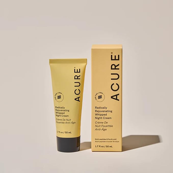 Acure Radically Rejuvenating Whipped Night Cream - Anti Aging Peptide Night Face Cream for Women & Men, Hydrating & Renewing Moisturizer for Fine Lines and Dark Spots with Vitamin C - 1.7 fl oz