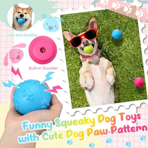 Foilswirl 24 Pieces Squeaky Balls for Dogs Rubber Squeaky Dog Toys Bulk 2.36 Inch Dog Toys Ball Interactive Chewing Ball for Medium and Small Dogs Puppy, 3 Colors (Spherical)