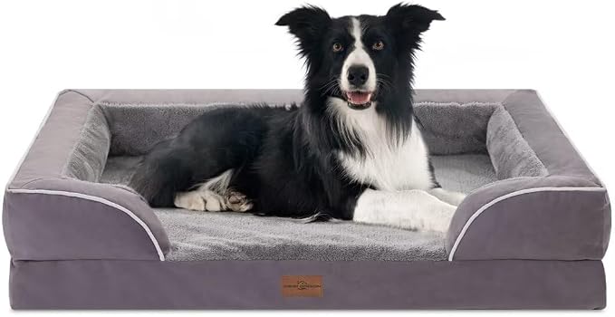 Comfort Expression Waterproof Orthopedic Dog Beds for Large Sized Dog | Supportive Egg Crate Foam Large Pet Bed with Removable Bolster, Dog Couch with Washable Cover & Non-Slip Bottom, 36x27 Inch