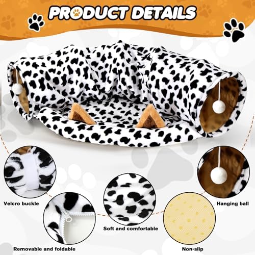 Spardar 2-in-1 Bunny Tunnel Bed, with Removable Mat Hideout, Cow