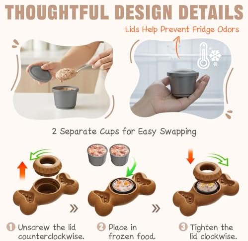 3-in-1 Enrichment Dog Toy for Aggressive Chewers, Frozen Treat Toy & Interactive Treat Dispenser with Peanut Butter Grooves, Long Lasting Chew Toy for Large Dogs, Easy to Clean, Brown