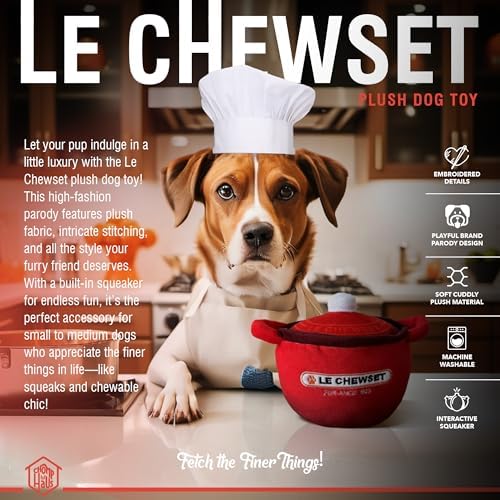 Le Chewset – Luxurious Parody Plush Dog Toy with Squeaker, Premium Fabric, Embroidered Details, Designer-Inspired Chew Toy, Fun Gift for Small Dogs & Dog Lovers
