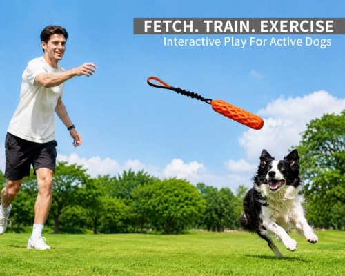 Floating Squeaky Dog Toy, Fetch Training Bumper with Reflective Rope Handle