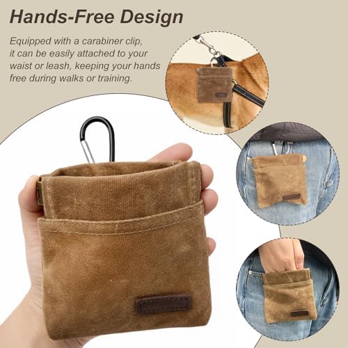 Portable Dog Treat Pouch for Training, Hands-Free Puppy Snack Bag with Auto-Closing Opening, Pet Treat Dispenser for Walking, Travel & Outdoor Use(Brown)