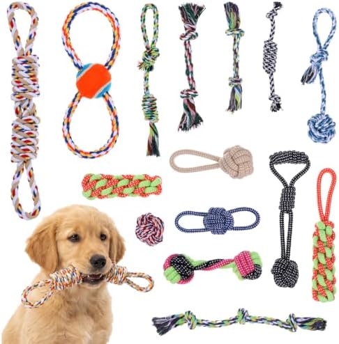 Fumusae 15PCS Dog Rope Toys for Dogs, Interactive Tough Chew Toys for Medium and Small, Heavy Duty Tug of War, Cotton Rope Knot Puppy Dental Toy