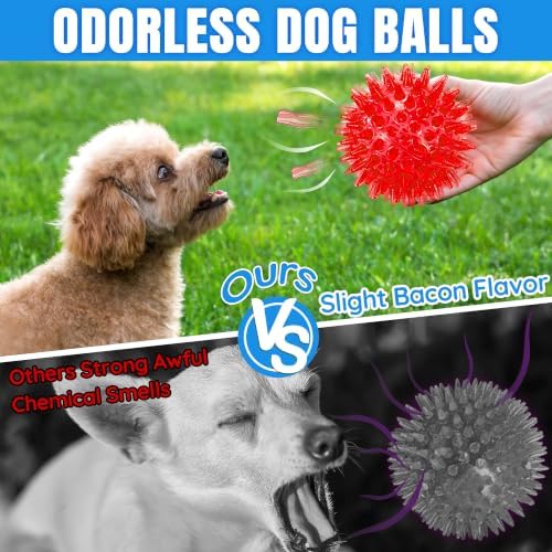 LECHONG 12-Pack Squeaky Spiky Dog Balls, 2.5" Balls for Small Medium Dogs | Durable TPR, Floats, Bouncy, Soothes gums, Cleans teeth, Boredom buster, Interactive Play, Indoor and Outdoor Fetch