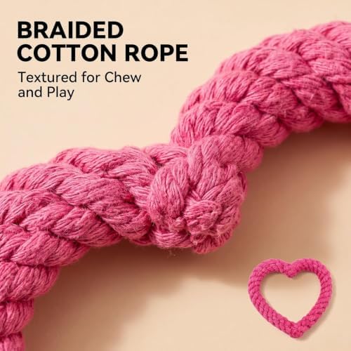 Pink Cute Dog/Cat Chew Toys, Dog Toys for Chewers, Heavy Duty Dental Dog Rope Toy for Dogs, Creative Love Heart Shaped Interactive Rope Dog Toys, Cotton Puppy Teething Chew Tug Toy Dark Pet Supplies
