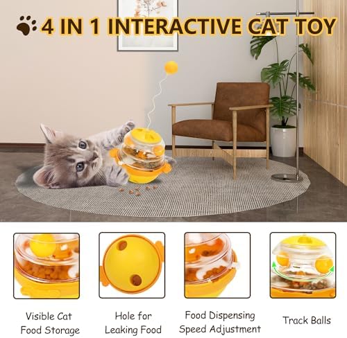 Interactive Cat Toys for Indoor Cats Tumbler Toy with Tracking Balls Slow Food Dispenser Feeding Pet, Fun & Engaging Cat Toys Exercise, Durable & Safe