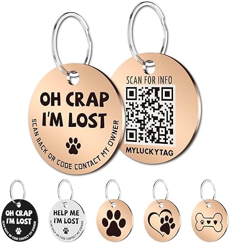 MYLUCKYTAG Stainless Steel QR Code Pet ID | Dog & Cat Collar Tag | Personalized Online Profile | Scanned Location Alert Email | Durable & Waterproof
