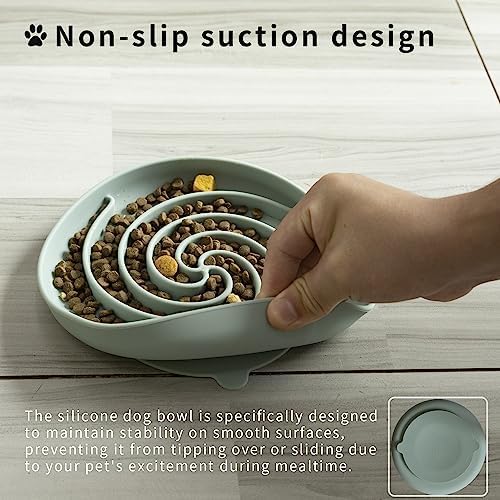 Bifeaw Slow Feeder Dog Bowls, Dishwasher Microwave Safe Silicone Puppy Puzzle Bowl with Non-Slip Design for Eating (Grey Green)