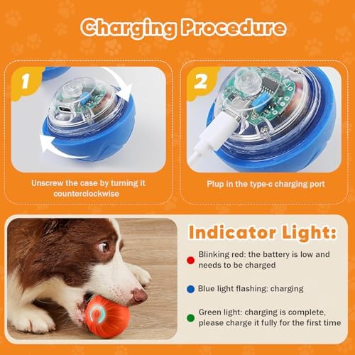 2PCS Shaky Ball Toy for Dogs, Vibrating Dog Ball, USB Rechargeable, Interactive, Automatic Moving, Bouncing, Perfect for Small, Medium, Large Dogs (Small, Striped)
