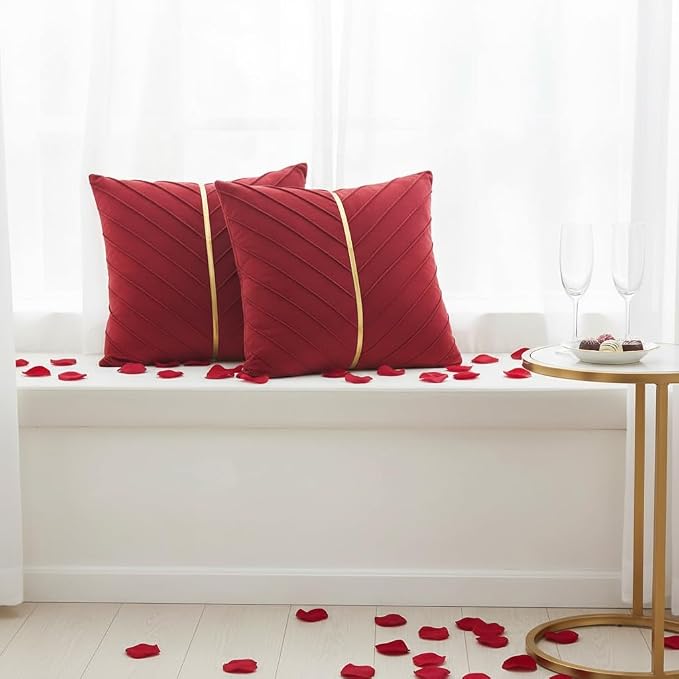 Velvet Throw Pillow Covers 16x16 inch Pack of 2 Gold Decor Red
