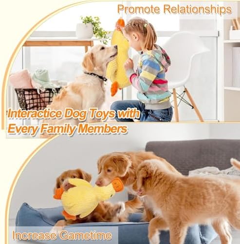 Duck Dog Toy for Aggressive Chewers, Calming Duck Toy for Dogs with Quacking Sound, Mellow Dog Calming Pillow, Safe and Durable(Yellow 17.7in)