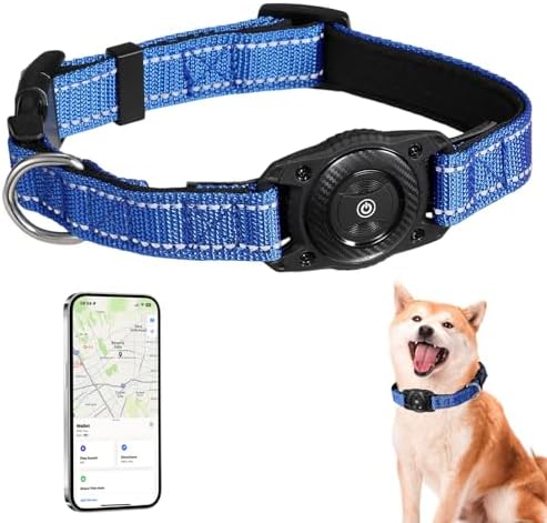 Tracking Collar for Dogs Waterproof Adjustable Air Tag Dog Collar Holder, Comfortable Dog Collars for Small Medium Large Dogs (Blue, M)