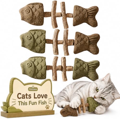Silvervine Cat Toy Catnip Chew Stick for Indoor Kitten Teething Cleaning Dental Care Natural Comfort Adult Gatos Set to Play Alone Blend Fishing Aesthetic Fish Bone Shape