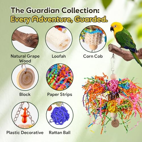 Bird Toys, Parakeet Foraging Toys, Hanging Chewing Toys with Natural Wooden Perches, Bird Cage Accessories, Suitable for Parakeets, Cockatiels, Budgies, Lovebirds & More
