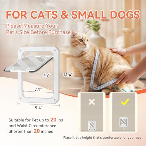LIBBEPET Cat Door for Screen Door with Lockable Flap for Cat ≤20 lbs, White